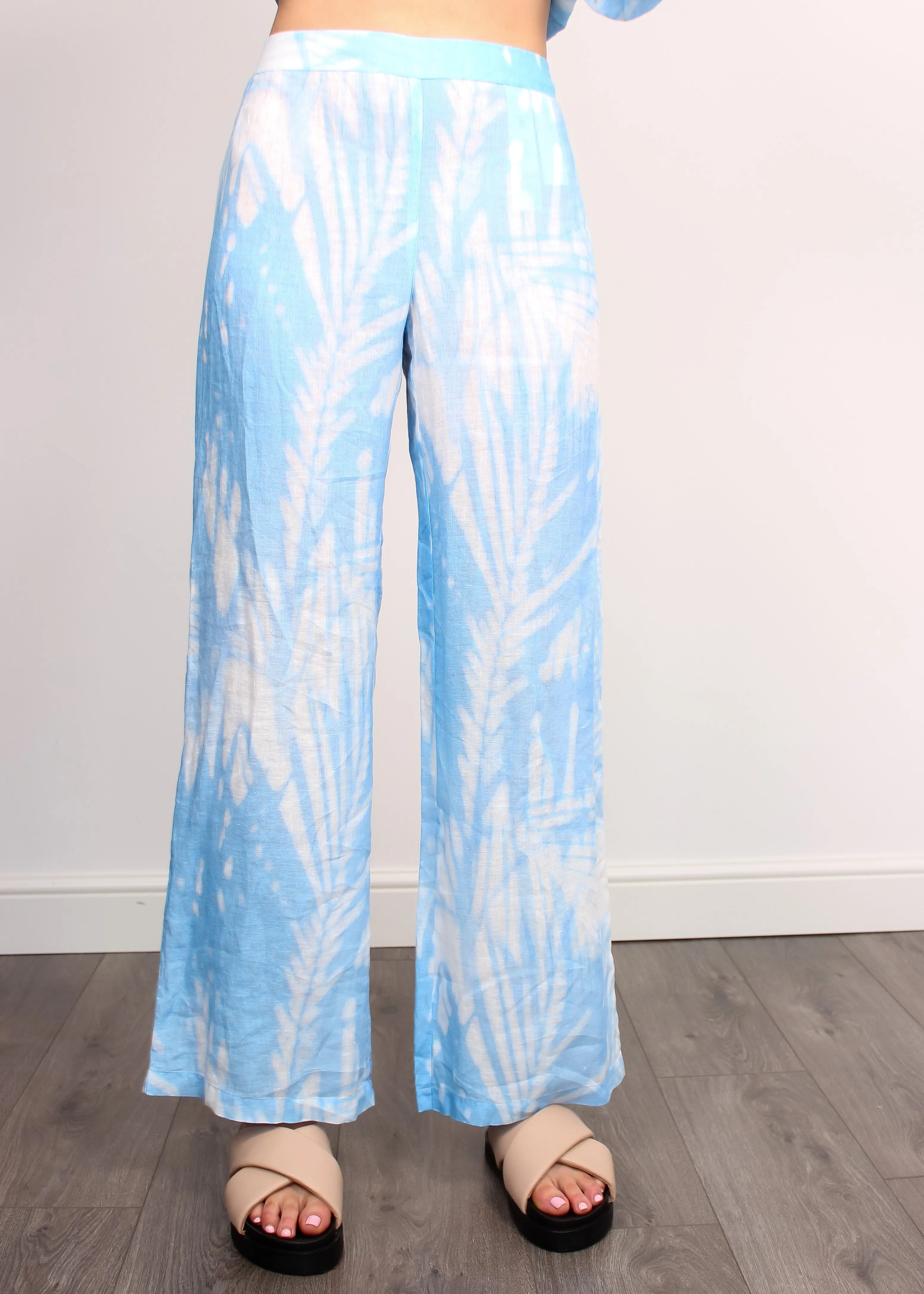 120% Lino V1W29CO Printed Trousers in Blue