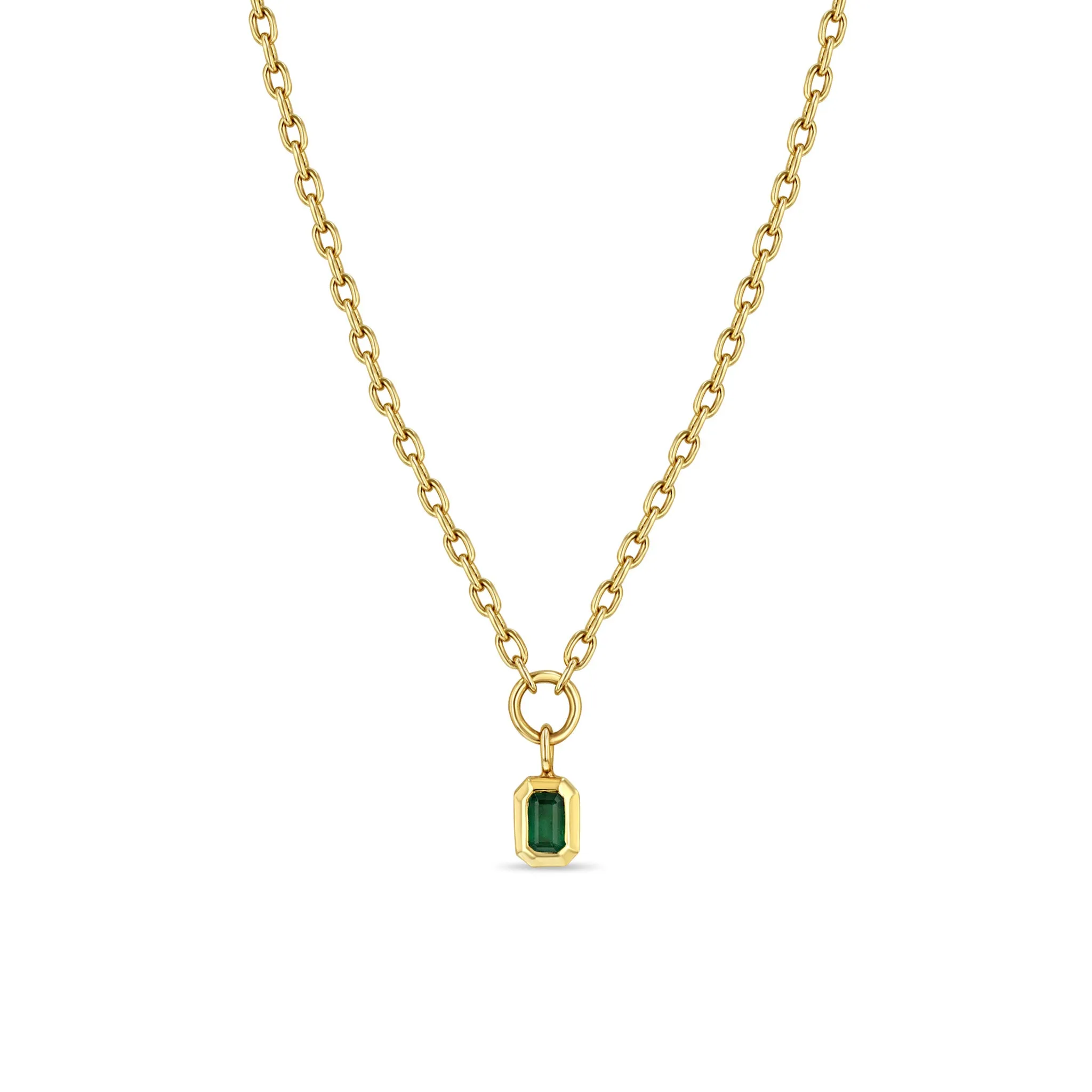 14k Emerald Cut Emerald Bezel Pendant Square Oval Chain Necklace