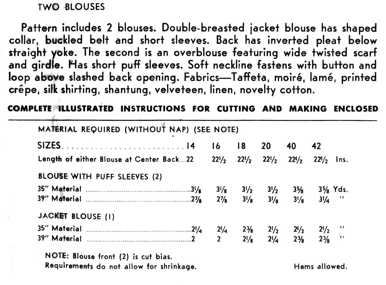 1934 Blouses B30-880