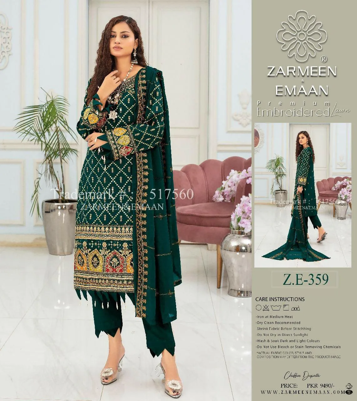 3 piece Embroidered Lawn collection 2024