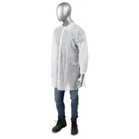 (30/Case) AmbiShield White Polypropylene Lab Coats, No Pockets, Elastic Wrists