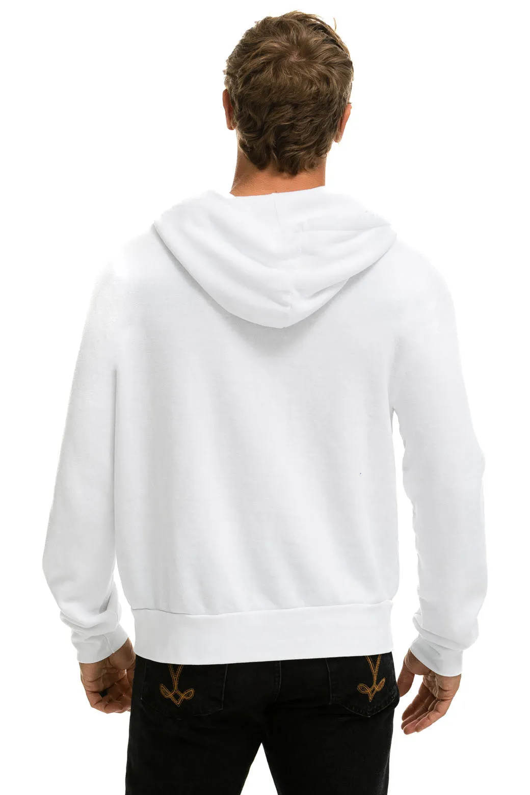 5 STRIPE ZIP HOODIE  W/ ZIP POCKETS - WHITE