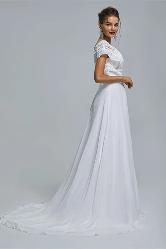 A-Line Chiffon V-Neck Applique Floor-Length Wedding Dresses