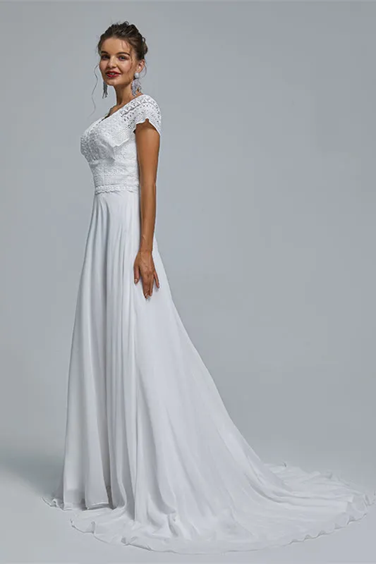 A-Line Chiffon V-Neck Applique Floor-Length Wedding Dresses