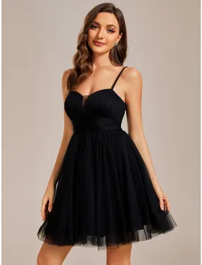 A-Line Homecoming Dresses Princess Dress Cocktail Party Birthday Short / Mini Sleeveless Spaghetti Strap Tulle with Ruched