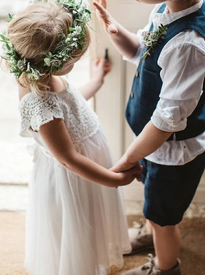 A-Line Lace Top Cap-sleeves Tulle Flower Girl Dresses, FG0135