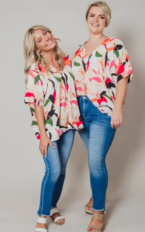 Abstract Floral Print Boxy V-Neck Top - Final Sale*