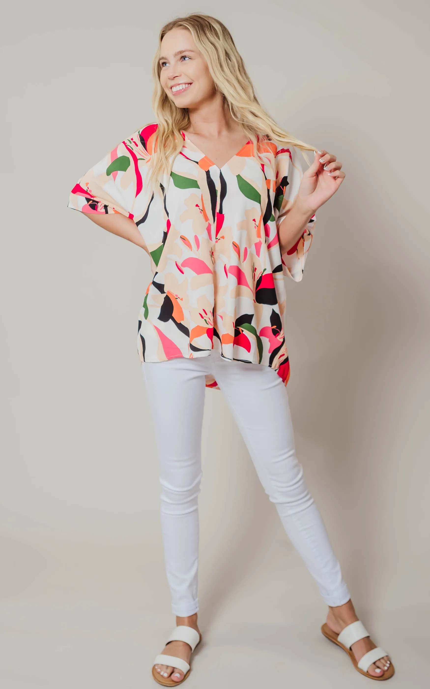 Abstract Floral Print Boxy V-Neck Top - Final Sale*