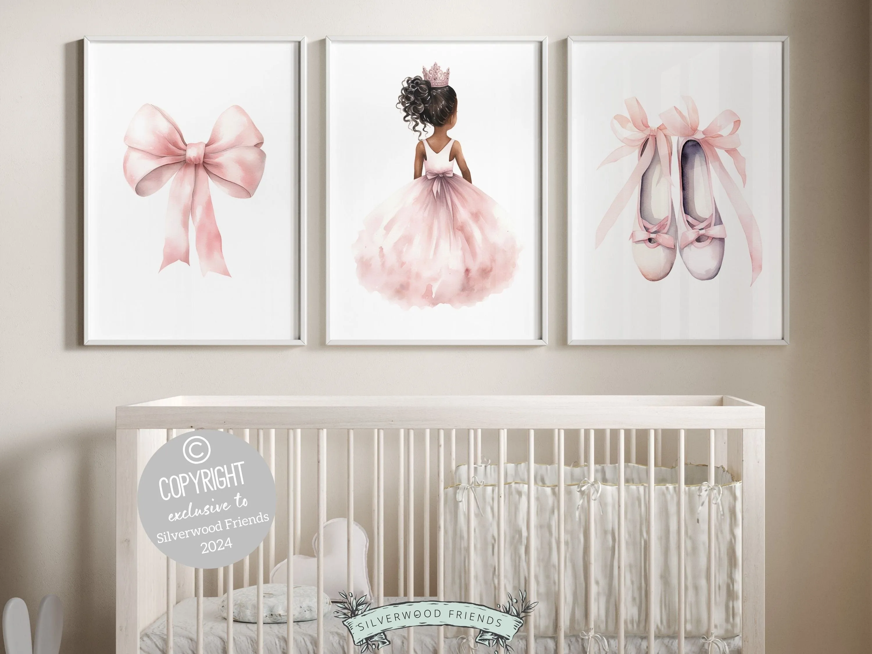 African American Princess Ballerina Nursery Prints - Set 1