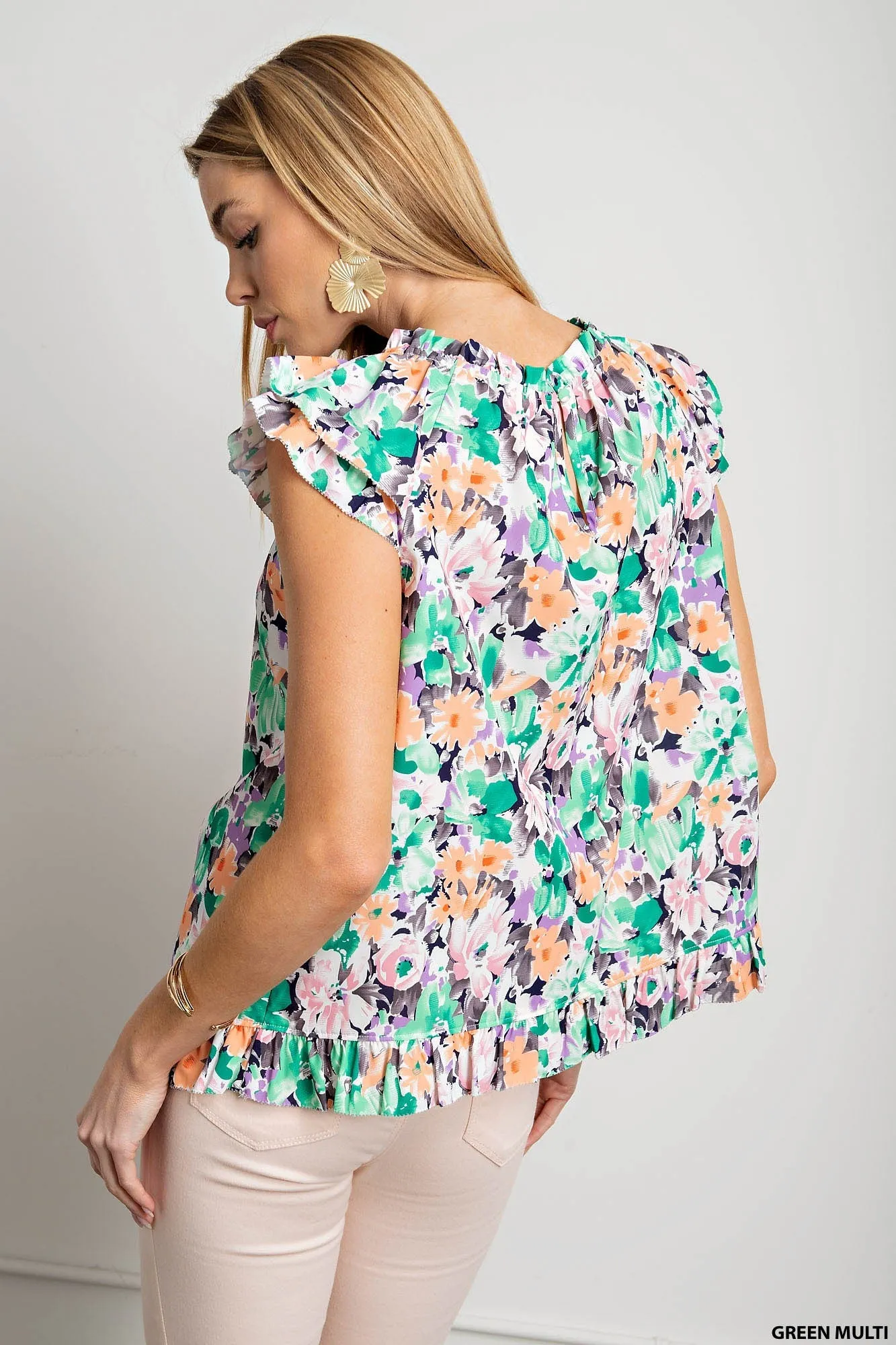 All The Flowers Ruffled Sleeve Top | FINAL SALE