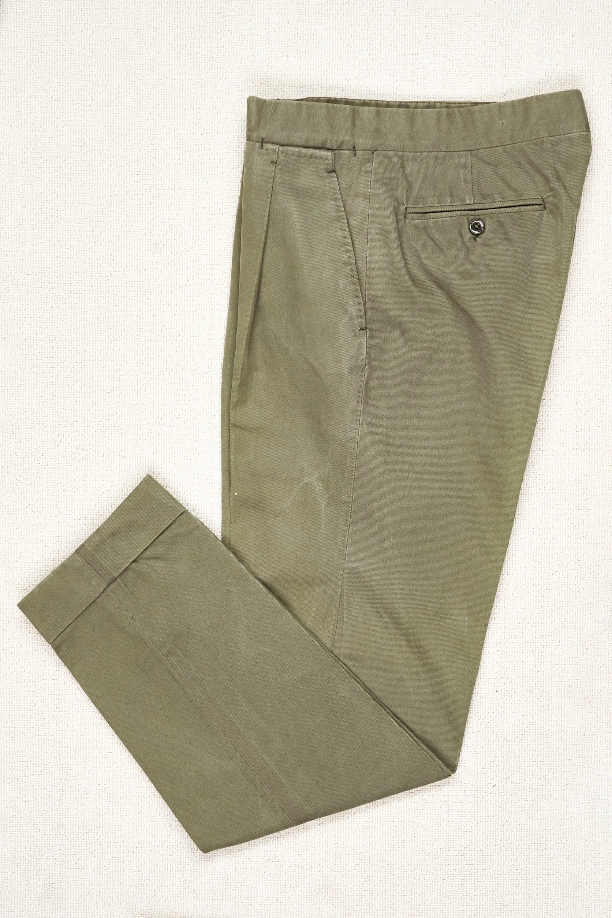 Ambrosi Napoli Olive Cotton Single-Pleat Trousers Bespoke