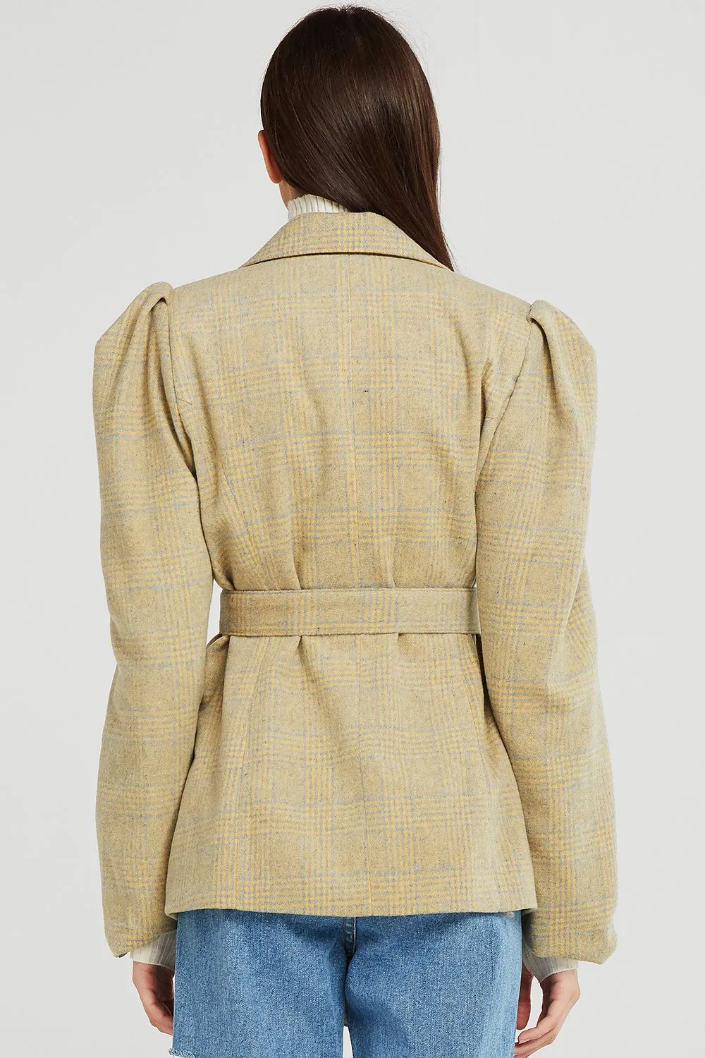 Ana Structured Sleeve Plaid Jacket w/Belt