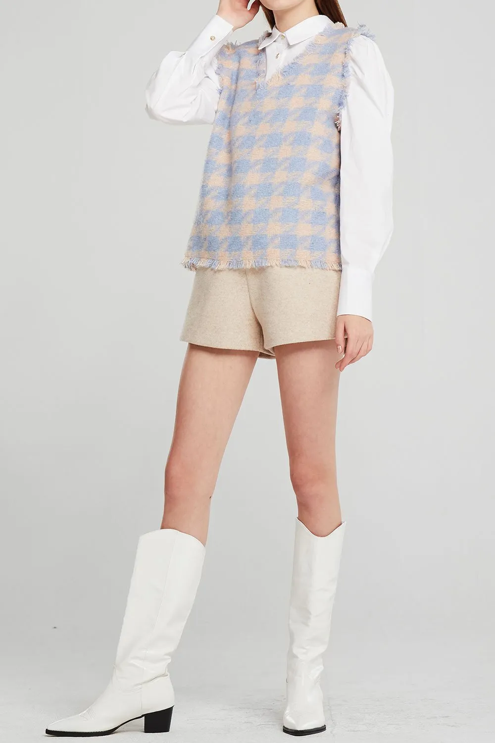 Arden Frayed Houndstooth Vest