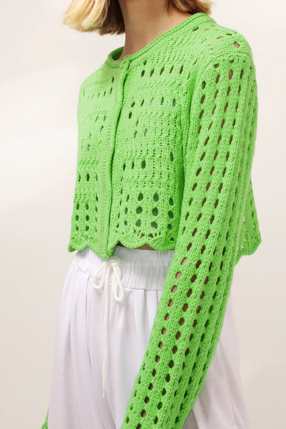 Aria Fishnet Knit Cropped Cardigan