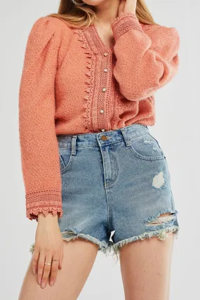 Ariana Lace Trim Fluffy Cardigan