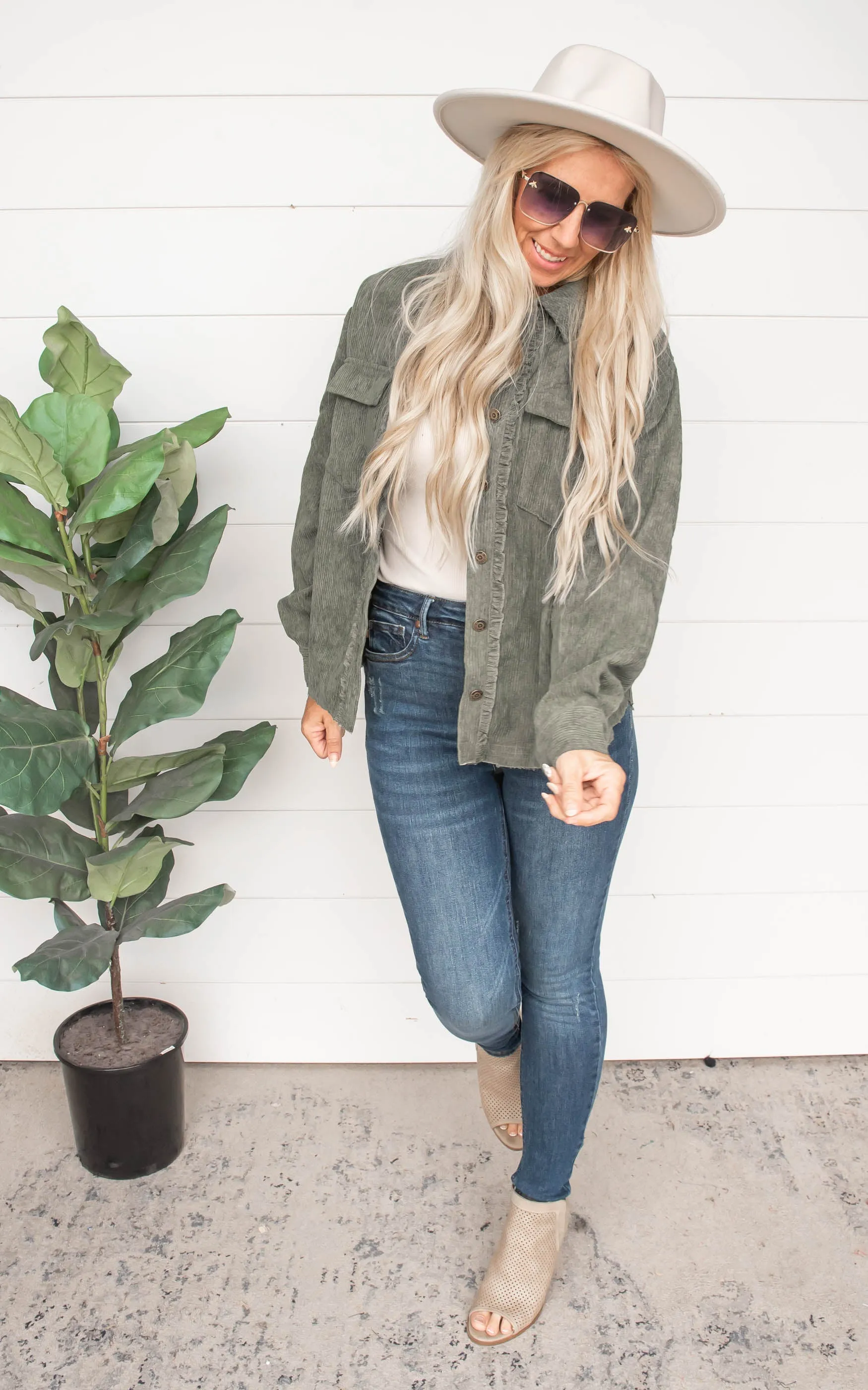 As You Were Olive Button Up Top - Final Sale