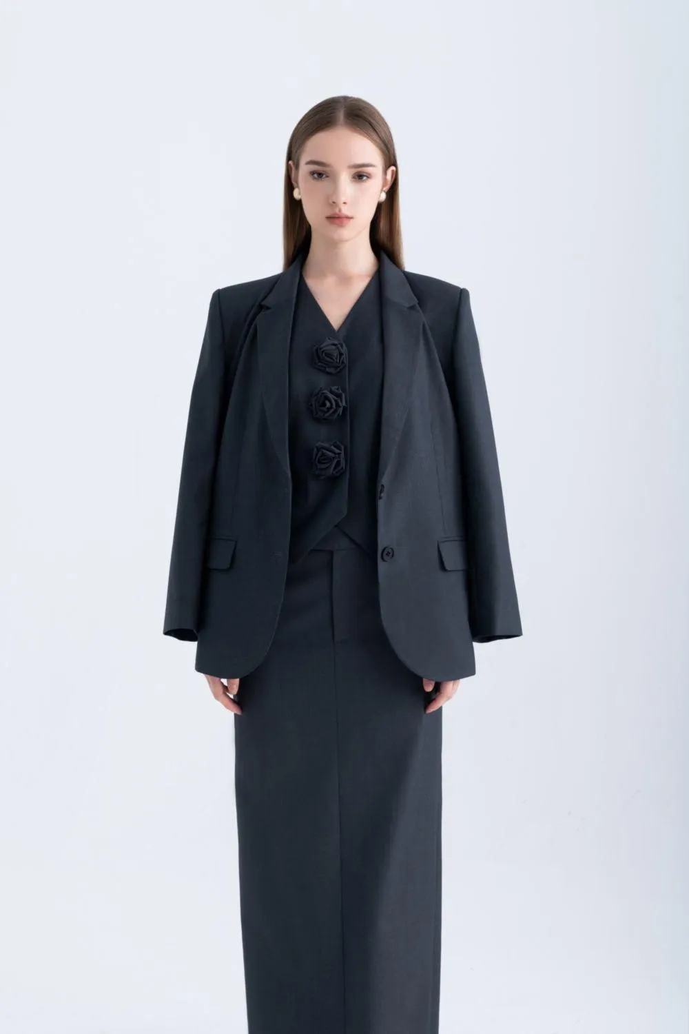 Azure Straight Notch Lapel Polycotton Blazer