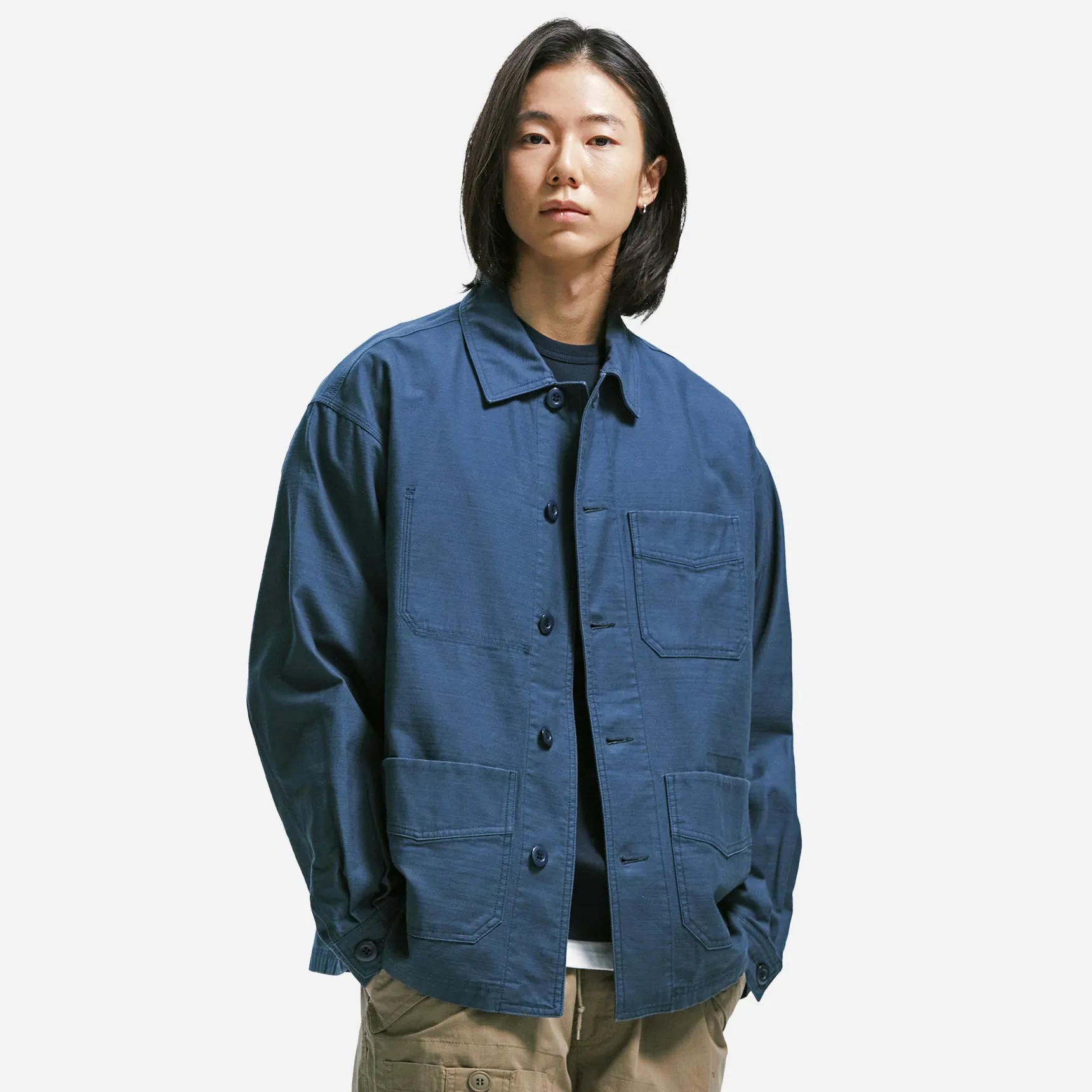 BACK SATIN FRENCH WORK JACKET - BLUE