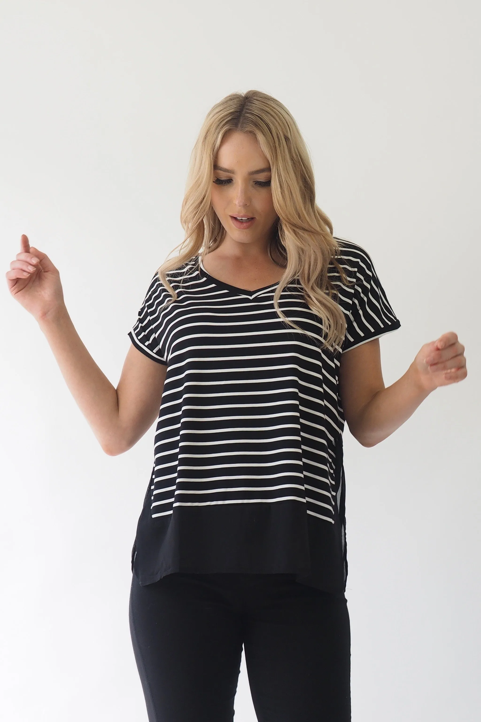 Basics stripe Top - Black