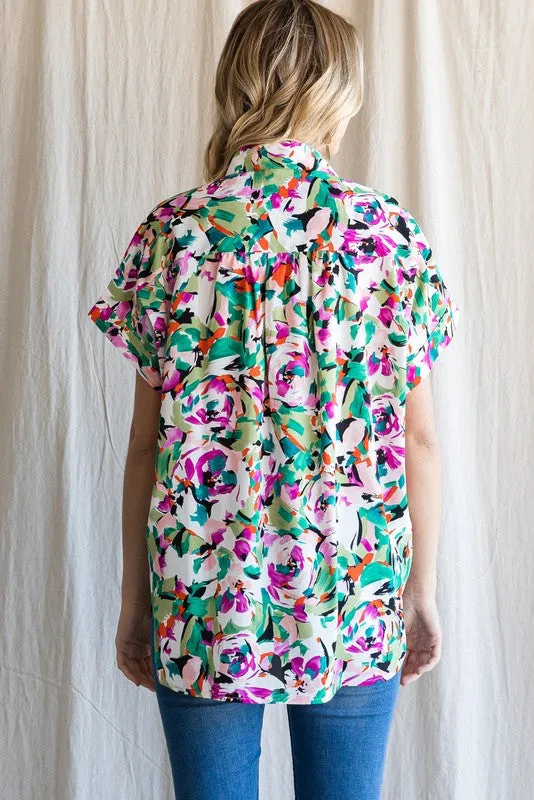 Be Yourself Floral Button Up Top - Green | FINAL SALE