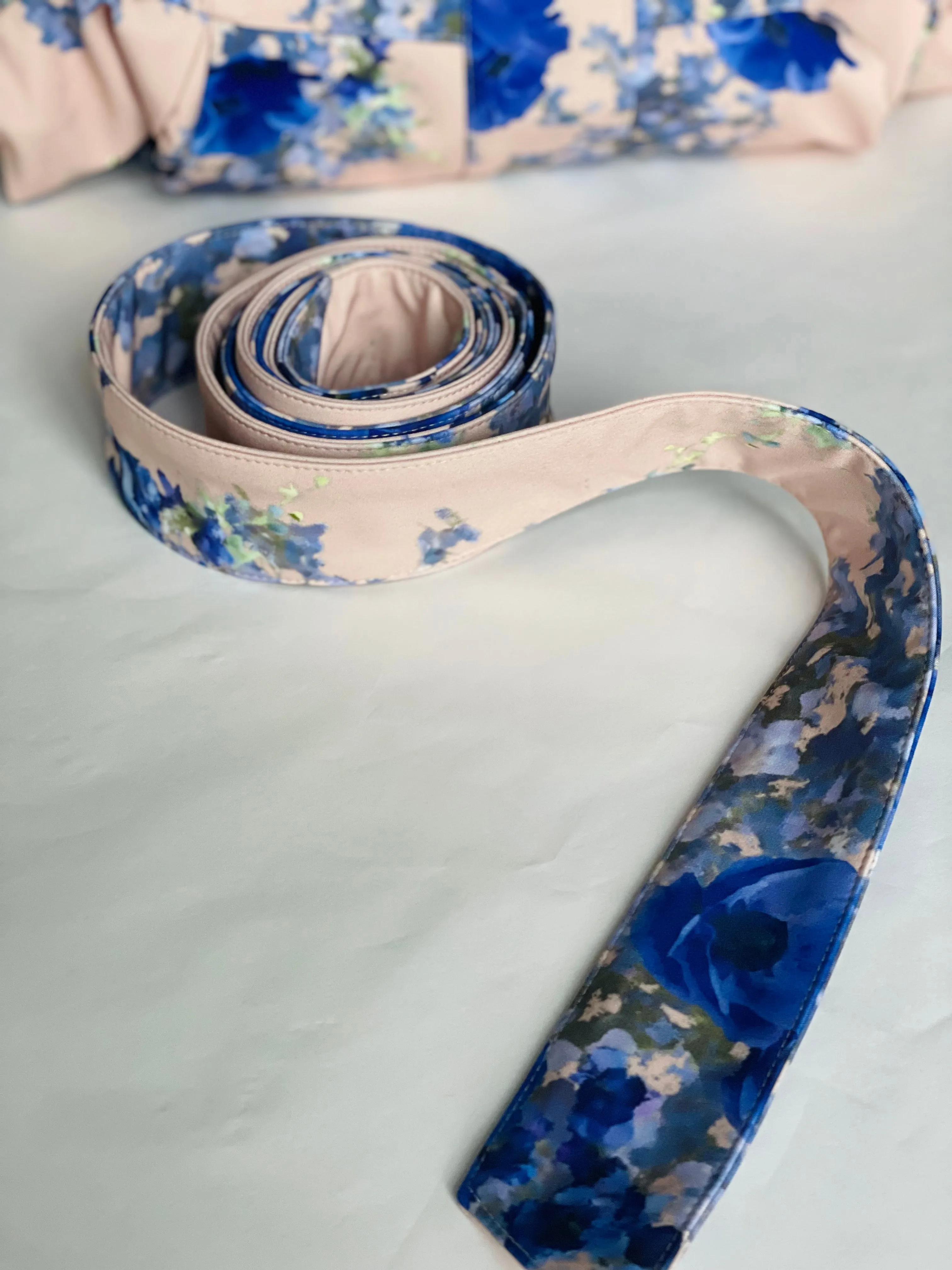 Beige Belt with Blue Flowers | Cornflower Blue