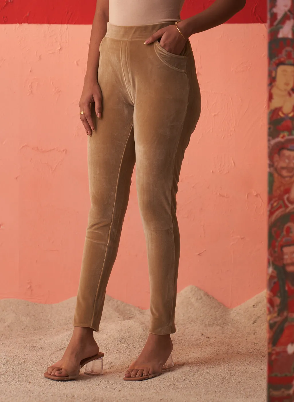 Beige Velvet Jeggings