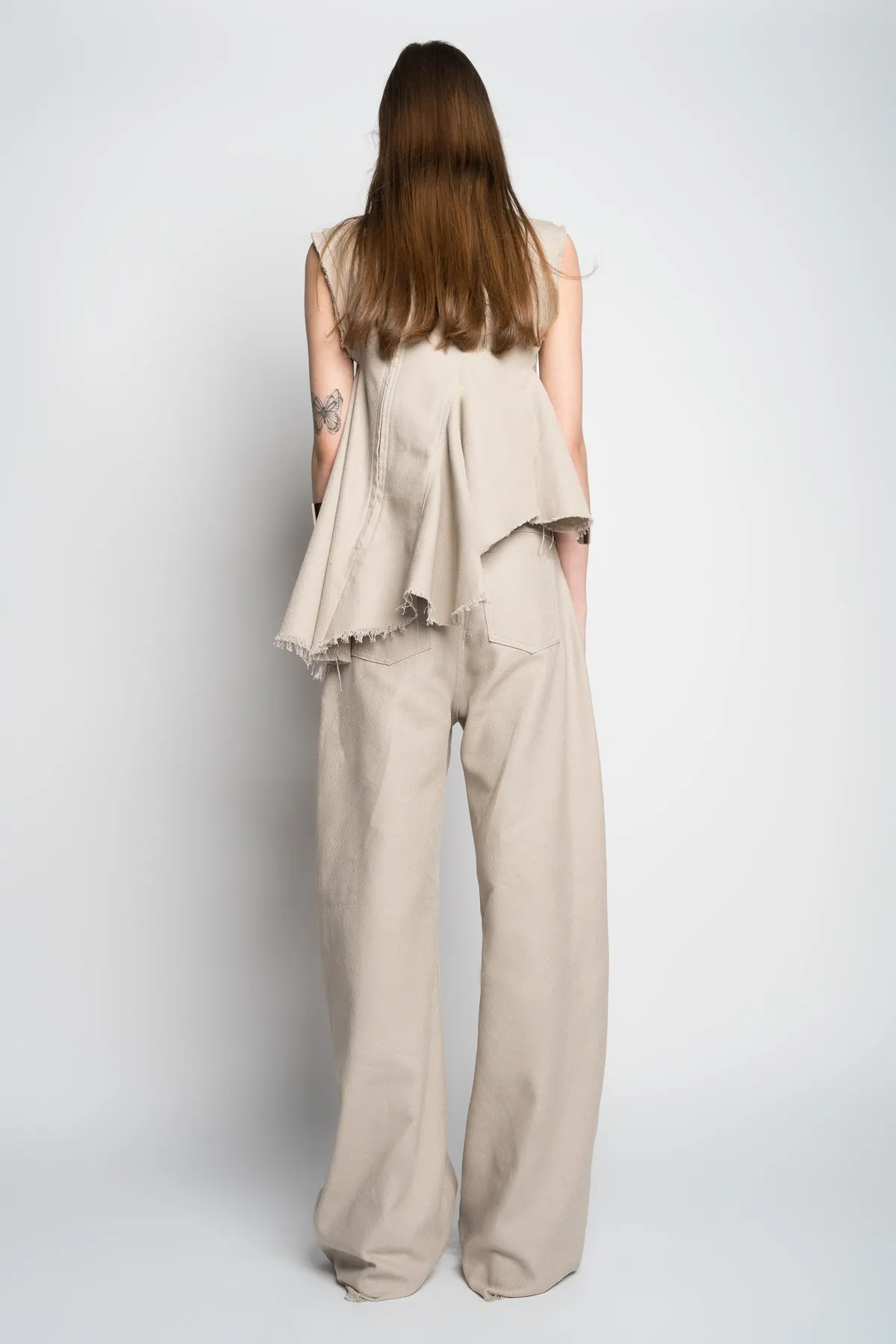 BEIGE WOVEN BOYFRIEND TROUSERS