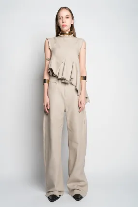 BEIGE WOVEN BOYFRIEND TROUSERS