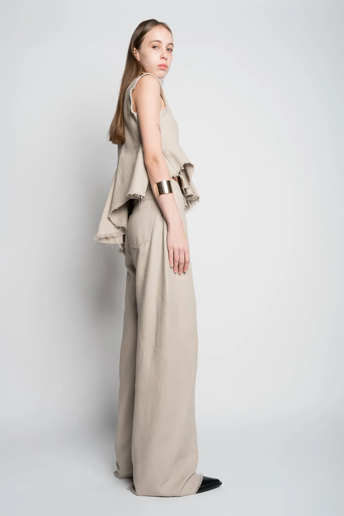 BEIGE WOVEN BOYFRIEND TROUSERS