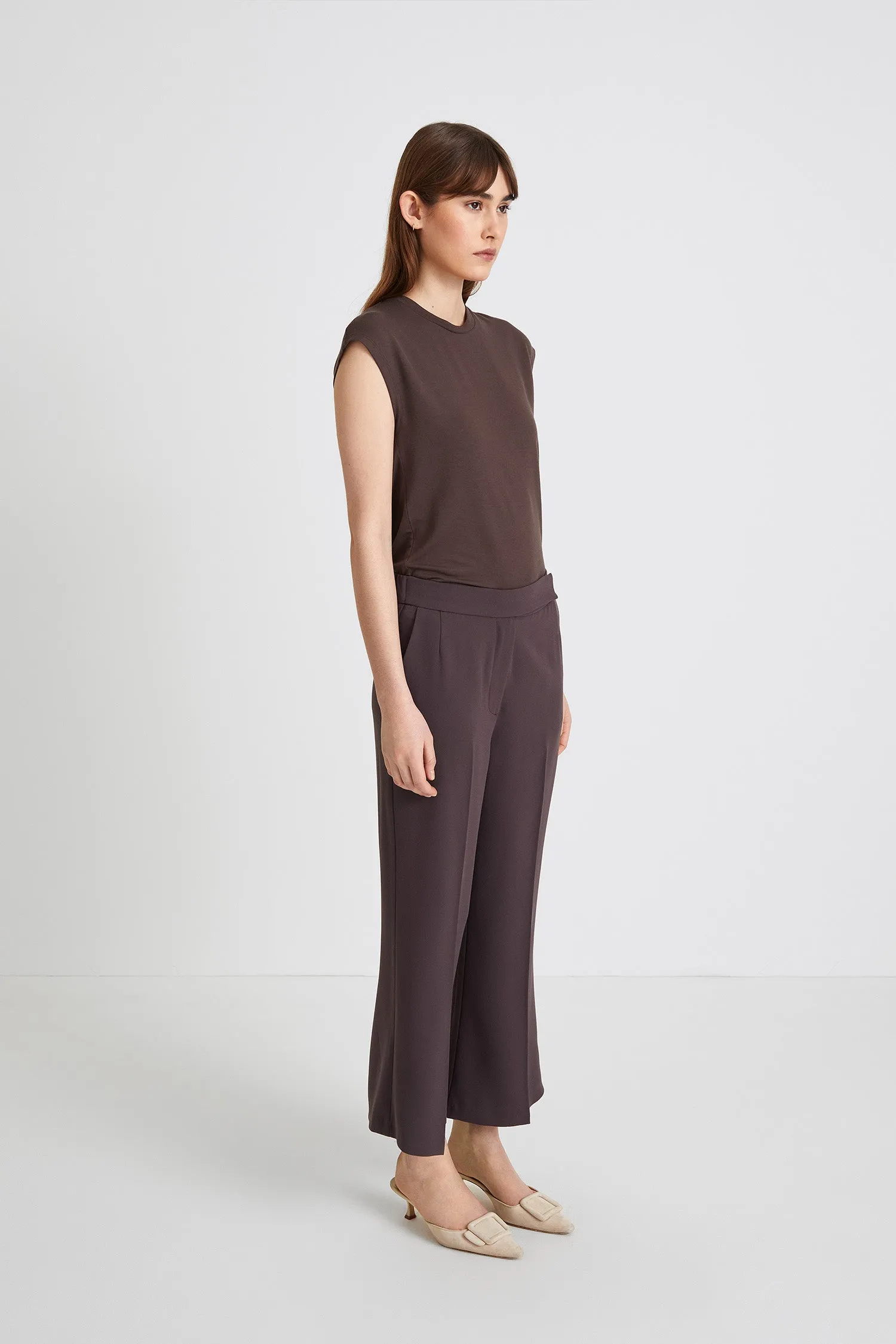 BELINE CROPPED TROUSERS - DARK BROWN