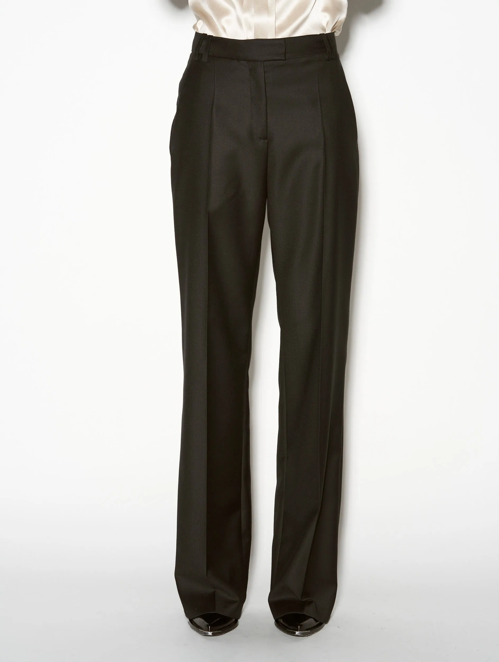 Black cashmere wool wide-leg suit trousers