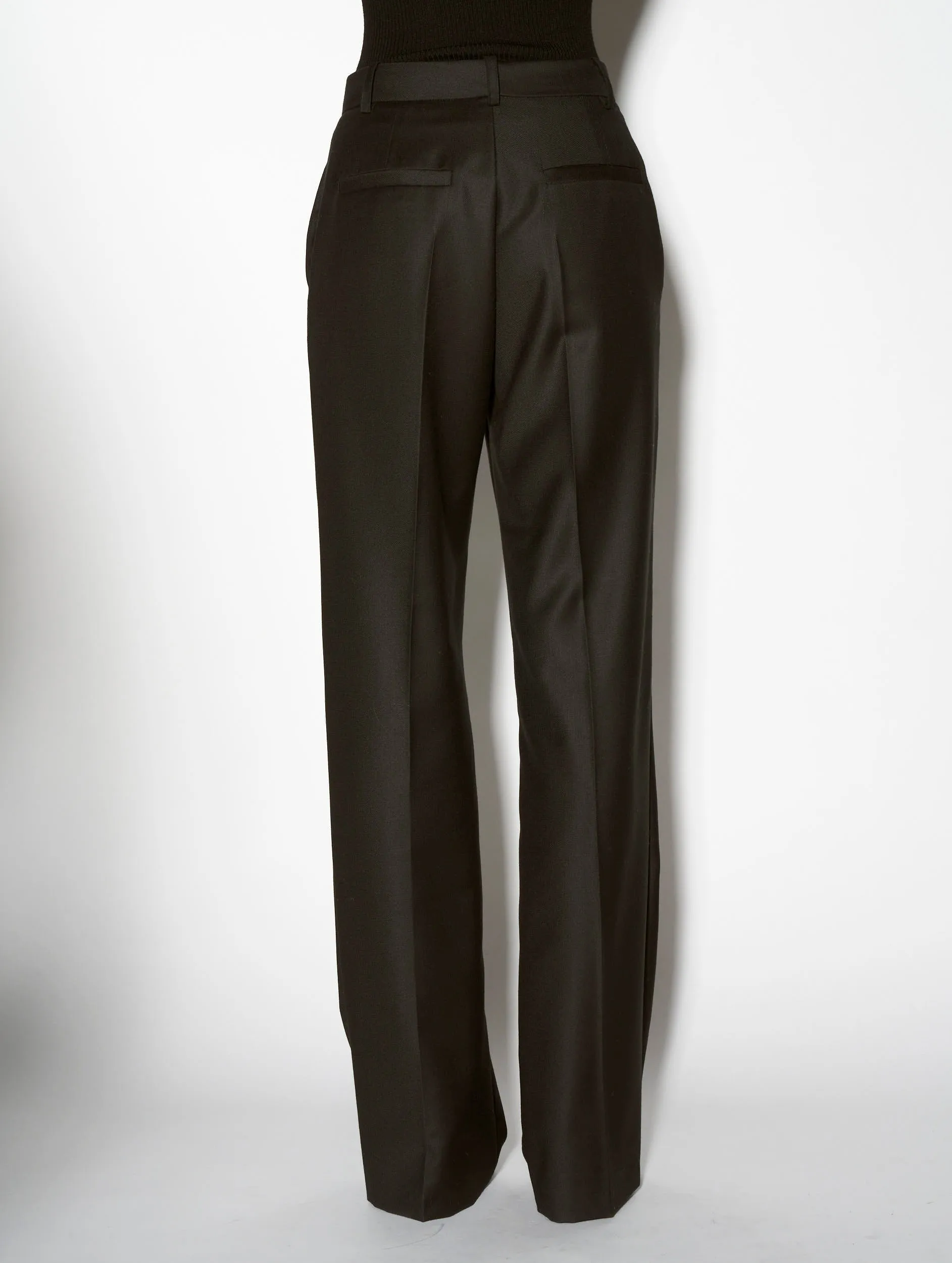 Black cashmere wool wide-leg suit trousers