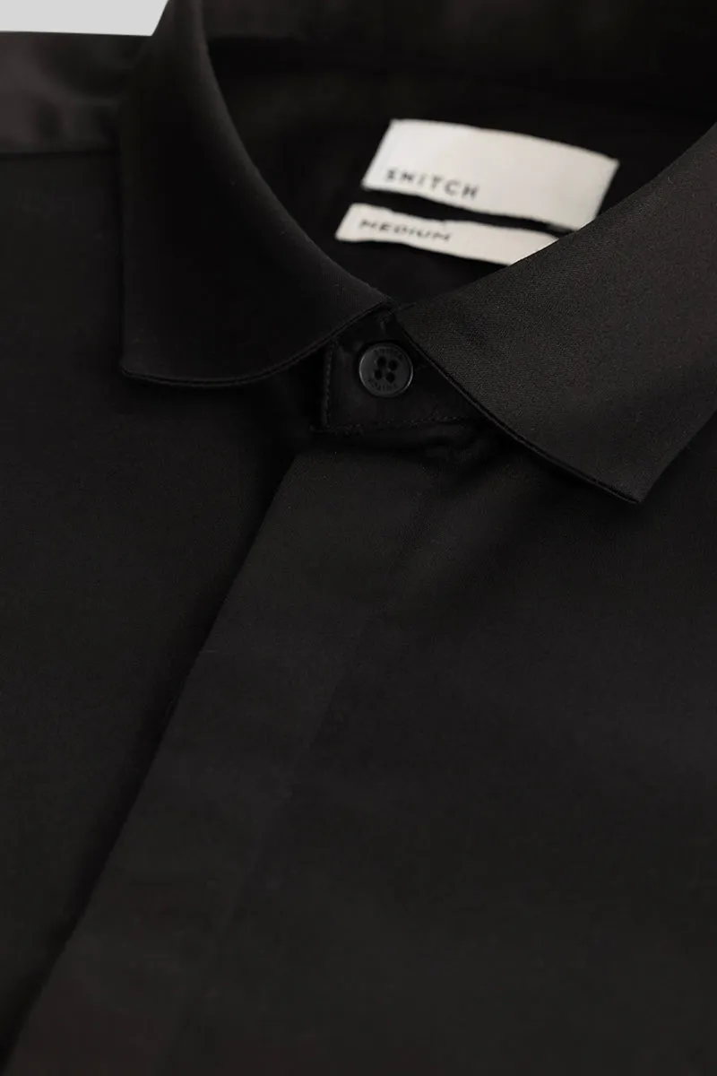 Black Concealed Placket Shirt