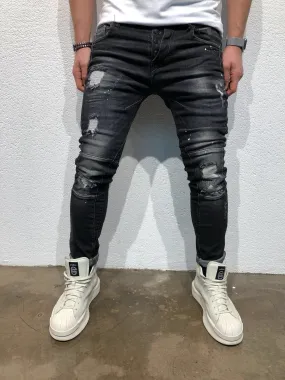 Black Destroyed Slim Fit Denim B59 Streetwear Denim Jeans