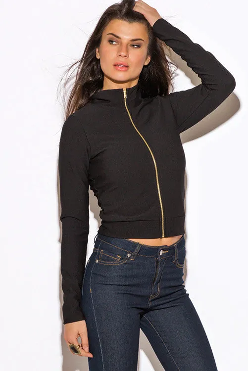 BLACK MOCK NECK LONG SLEEVE JACKET