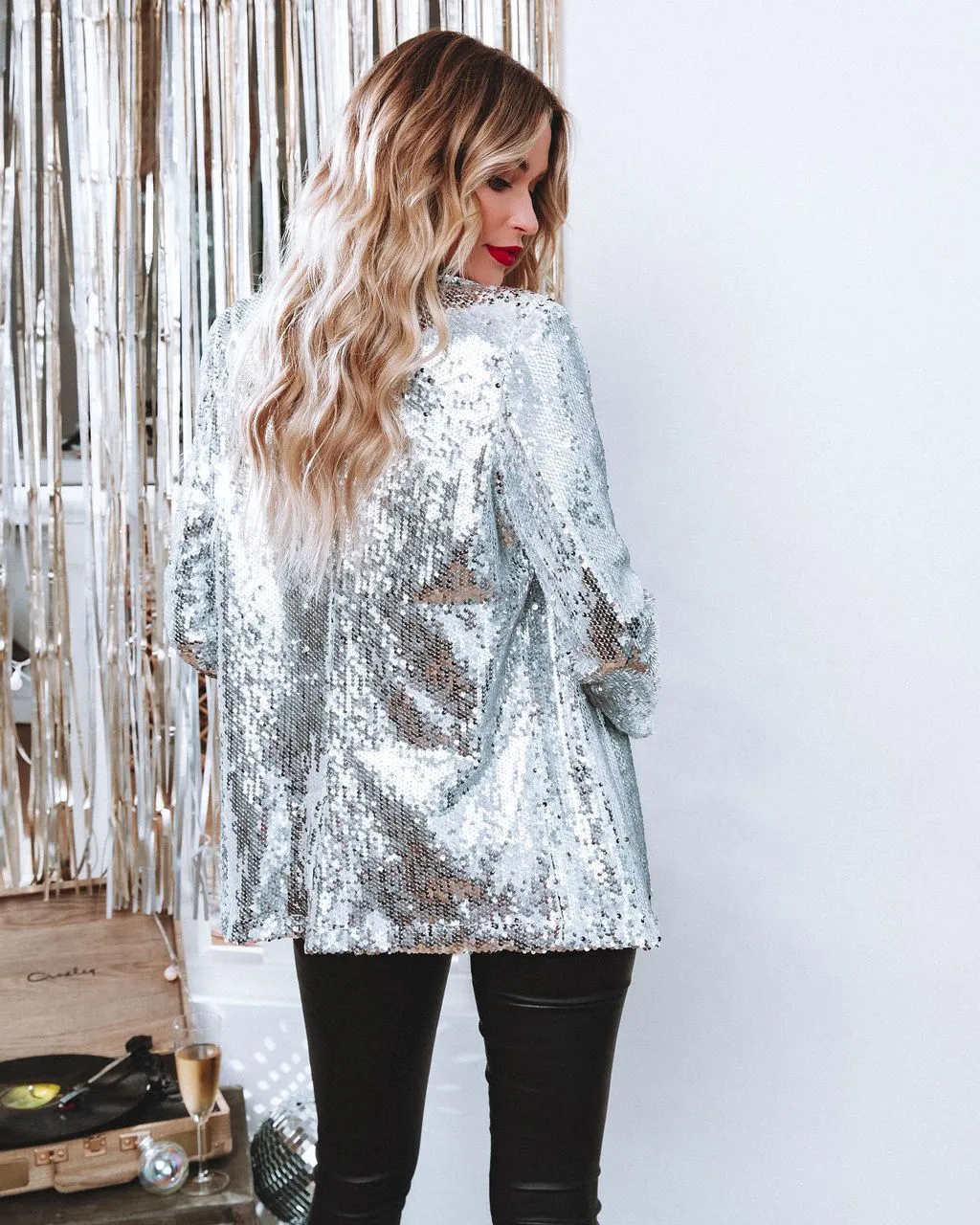 Black Sequin Shinny Shirt Coat