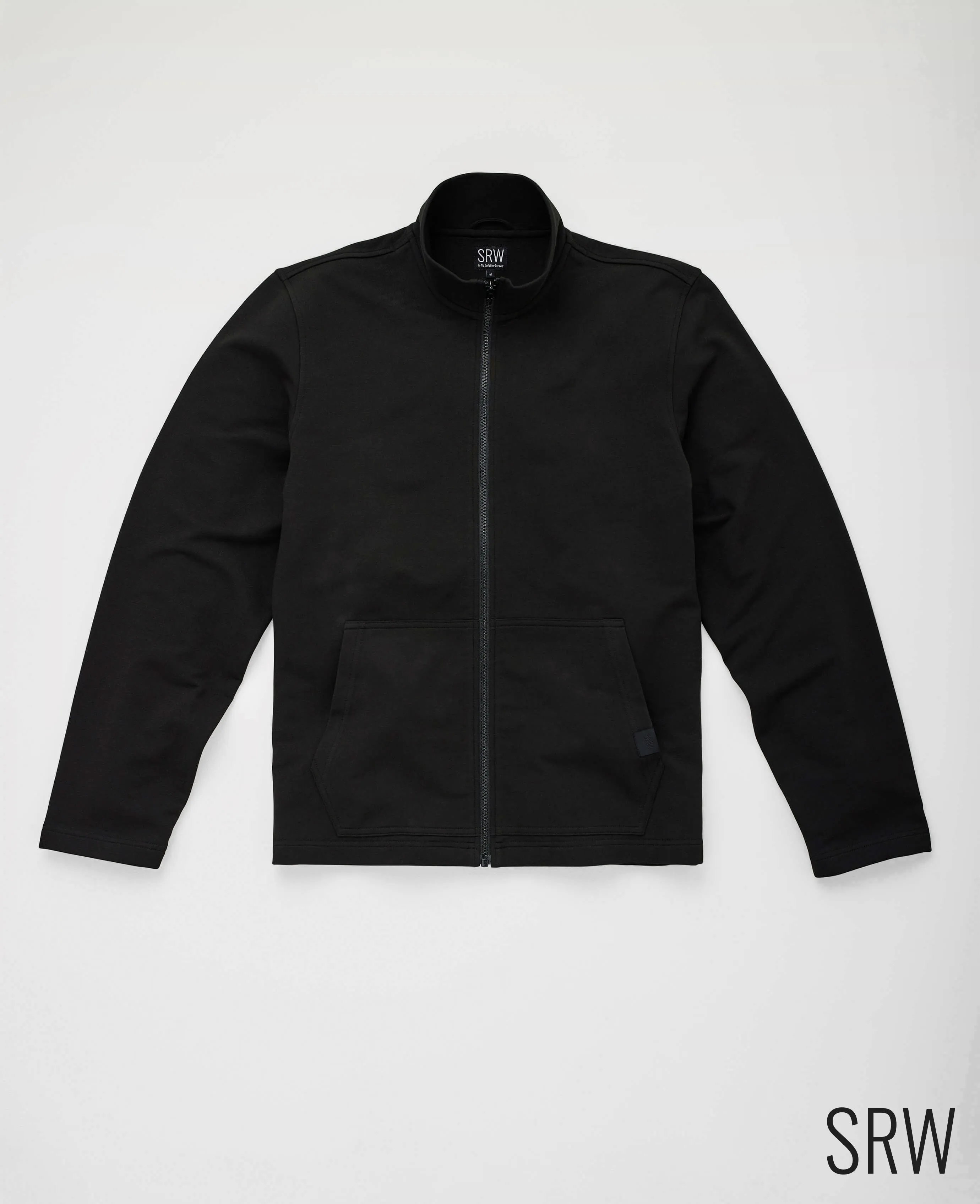 Black Stretch Cotton Blend Zip-Up Sweatshirt