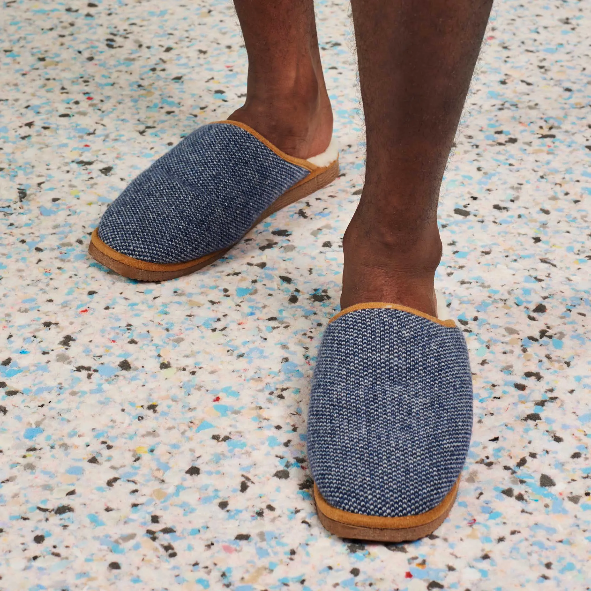 Blue Check Lambswool & Sheepskin Slippers