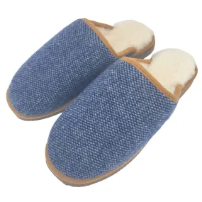 Blue Check Lambswool & Sheepskin Slippers