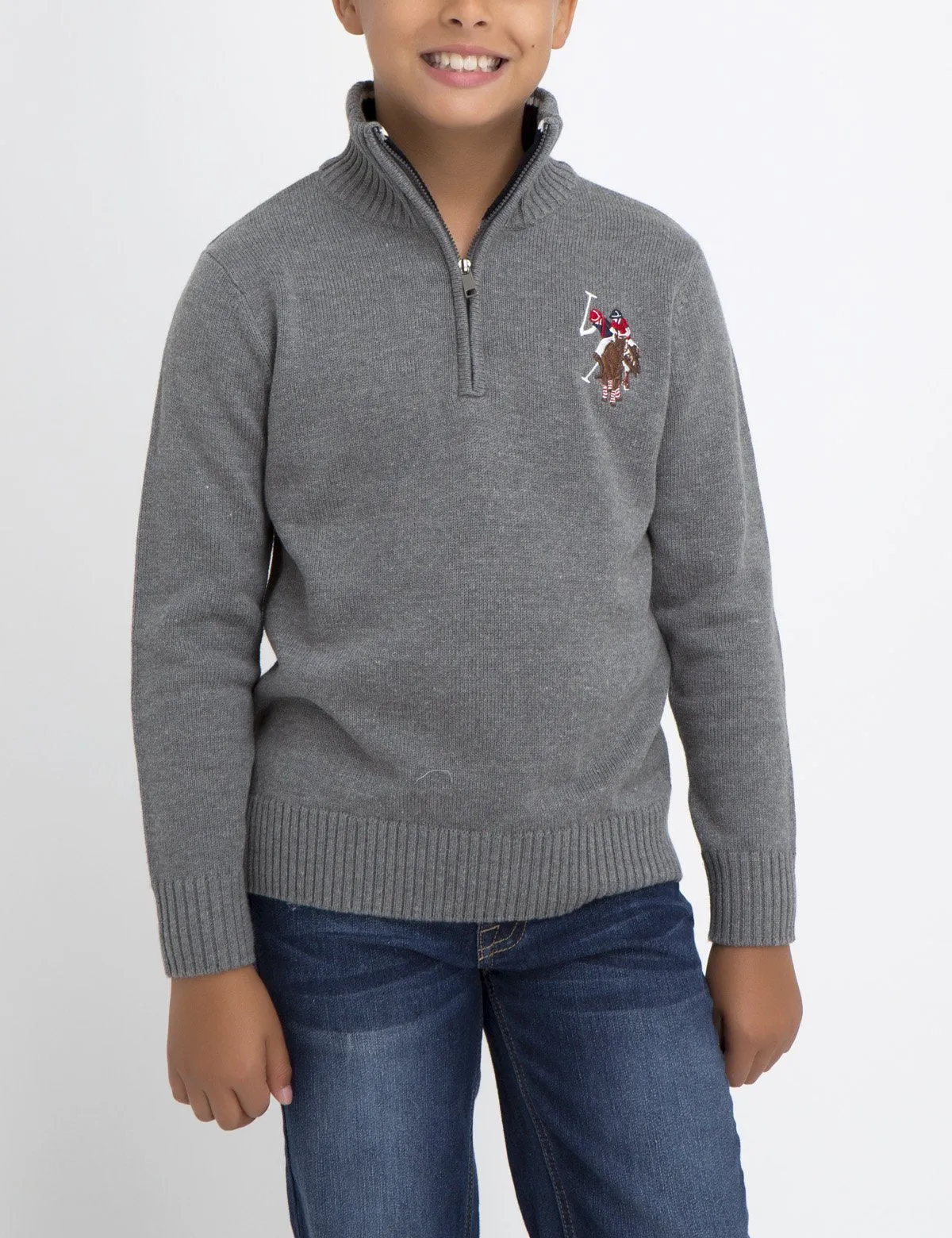 BOYS SOLID COLOR SWEATER WITH MULTICOLOR LOGO