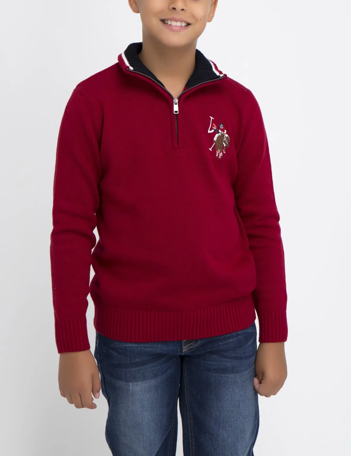 BOYS SOLID COLOR SWEATER WITH MULTICOLOR LOGO