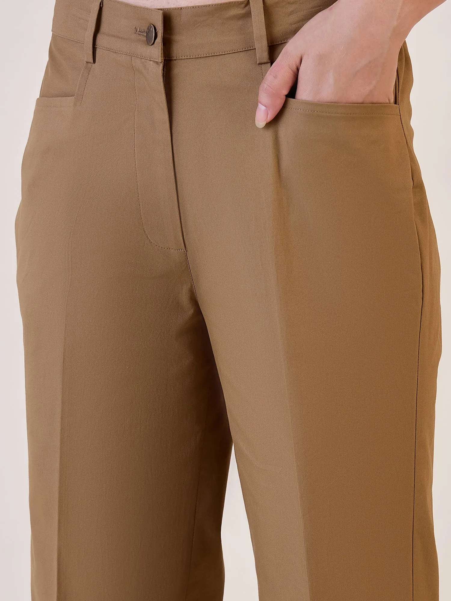 Brown Straight Fit Mid Waist Trouser