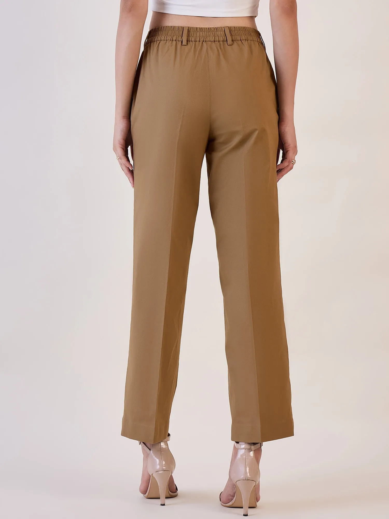 Brown Straight Fit Mid Waist Trouser