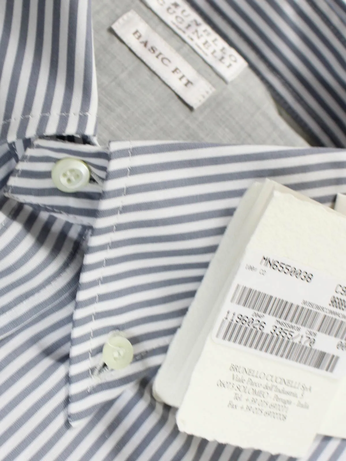 Brunello Cucinelli Shirt White Gray Stripes Button Down Collar M