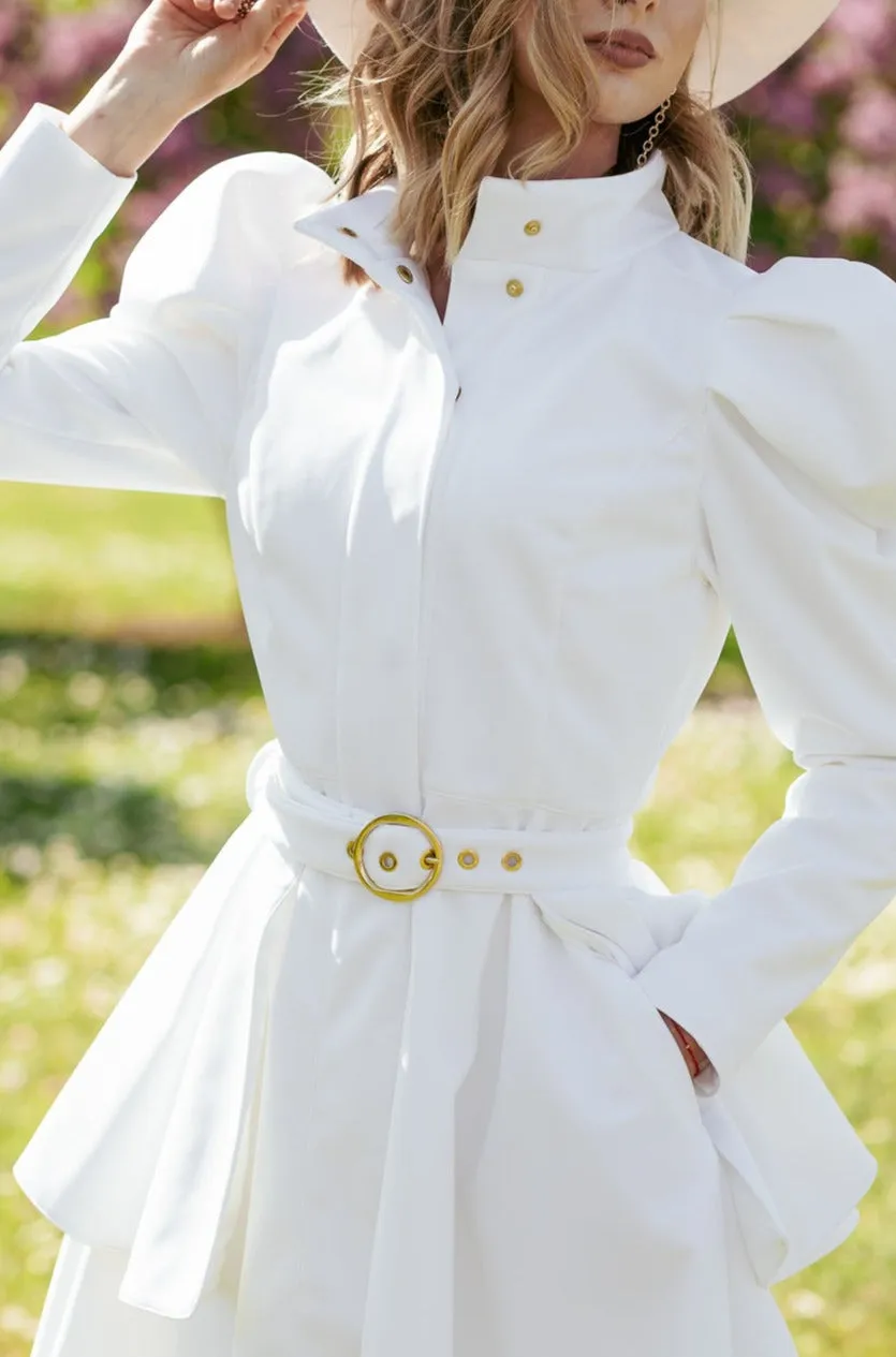 Buckle Belt with Peplum Detail in White | 'Majestic White'