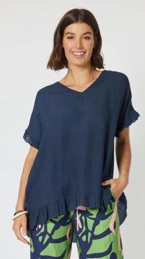 Button Back Top - Navy