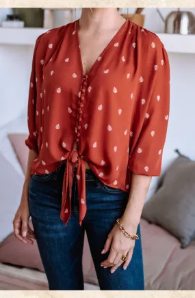 Button Front Blouse | "Prairie" Rust Leaf Print