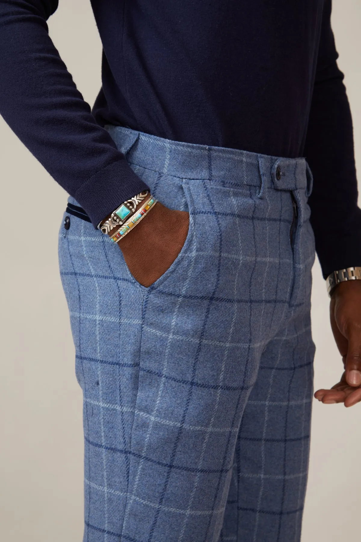 CLINTON - Blue Tweed Check Trousers