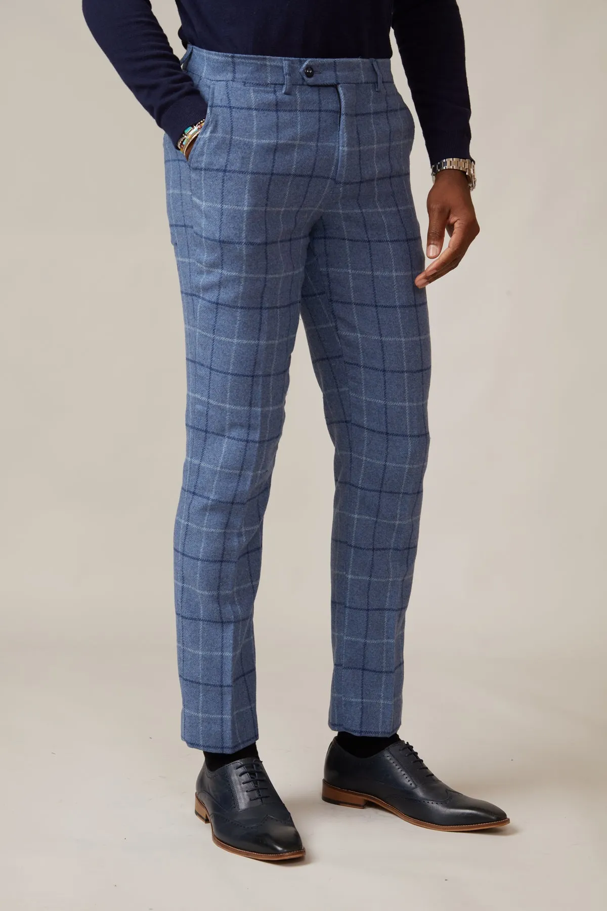 CLINTON - Blue Tweed Check Trousers