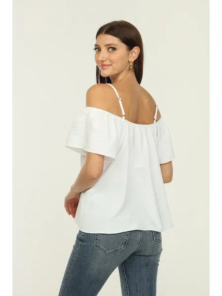 Cold Shoulder Tank | White,  Denim